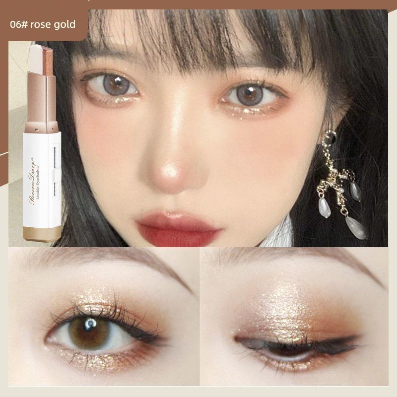 [One Touch Molding] Two-Color Eye Shadow Stick Highlight Eye Shadow Pen Waterproof Sweat-Proof Shimmer Eyeshadow Earth Color Beginner
