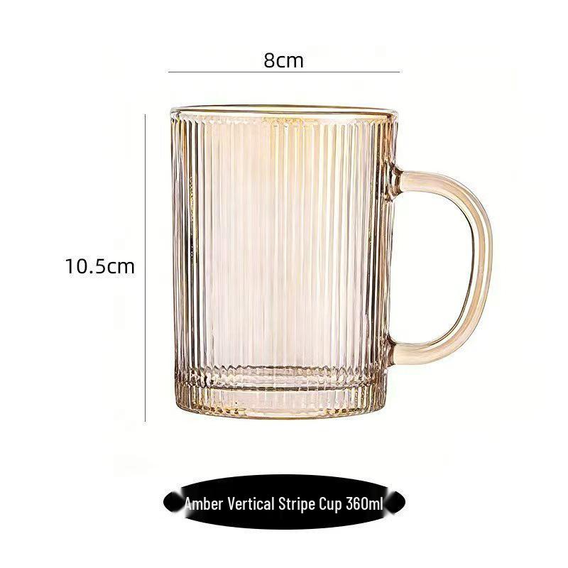 Thick Vertical Stripe Glass Cups with Handles - Set for Coffee, Juice, Water, and Milk