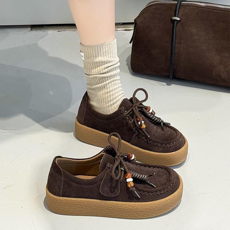 Damen Herbst neu erste Schicht Kuhveloursleder Damenschuhe dicksohlige matte vielseitige Känguru-Schuhe