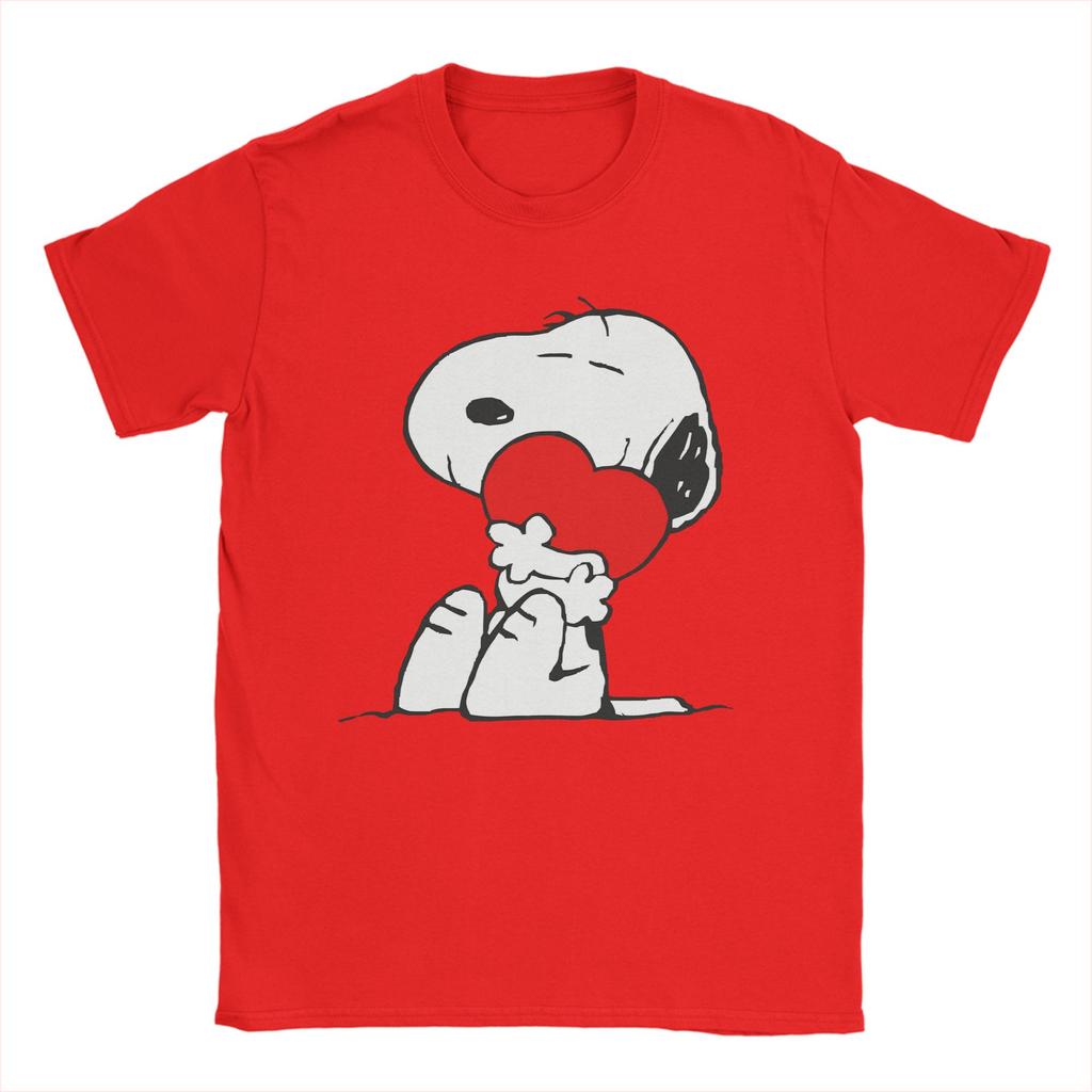 Vintage Snoopys with Heart TShirt for Unisex Crewneck Pure Cotton T Shirts Short Sleeve Tees Summer Clothes