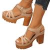 New Arrival Plus Size Peep-Toe Chunky Heel Sandals - Women's European American Style with Thick Sole Platform