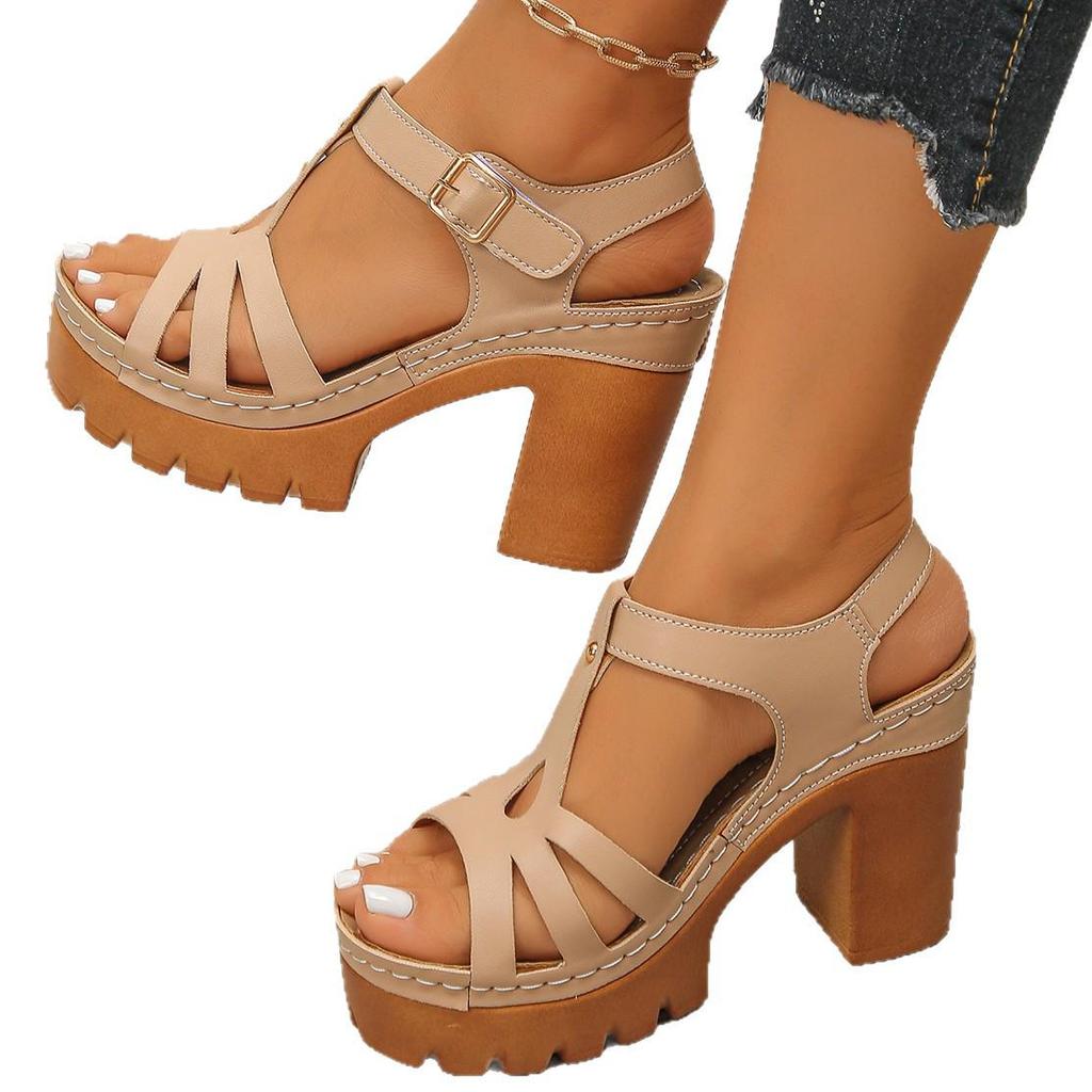 New Arrival Plus Size Peep-Toe Chunky Heel Sandals - Women's European American Style with Thick Sole Platform
