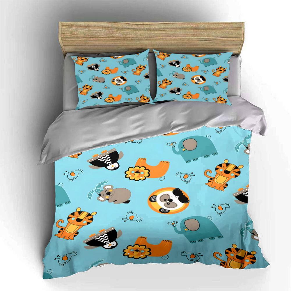 Cute Cartoon Animals Pattern Bedding Duvet Cover Set (1*Duvet Cover 2*Pillowcases, without duvet insert)