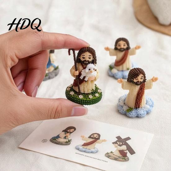 Religious Bead Art Kit DIY Christian Beading Kit 3D Beaded Jesus Virgin Mary Figurines Craft for Beginners Set Figure Adults Gifts