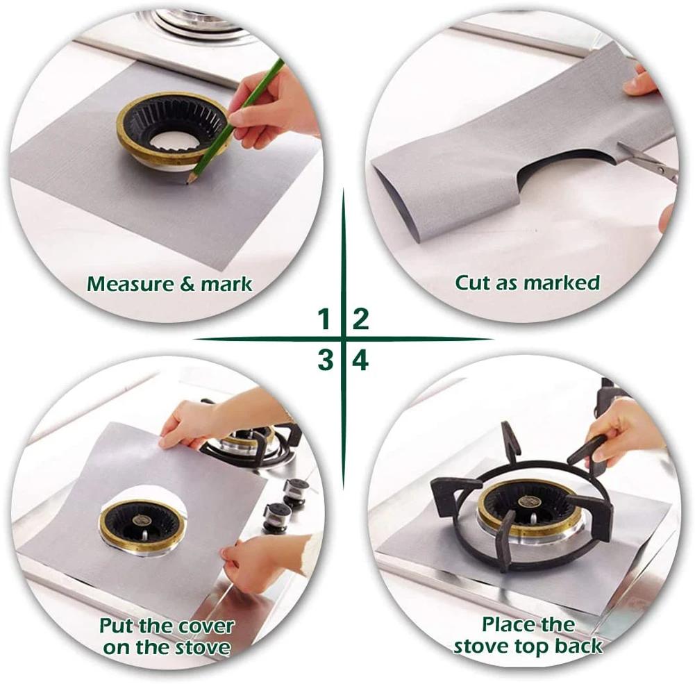 4pcs Stove Burner Cover Reusable Foil Cover Gas Stove Protector Non-Stick Stovetop Burner Sheeting Mat Clean Liner For Kitchen