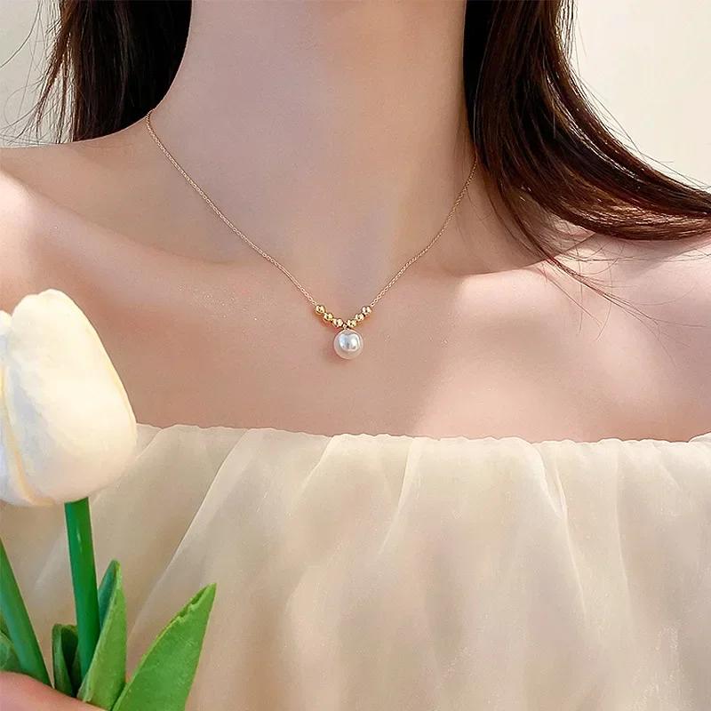 Moda Europa e América Cor Dourada Aço Inoxidável Pingente de Colar com Franja Gota d'Água para Mulheres Corrente Clavicular Joias de Festa