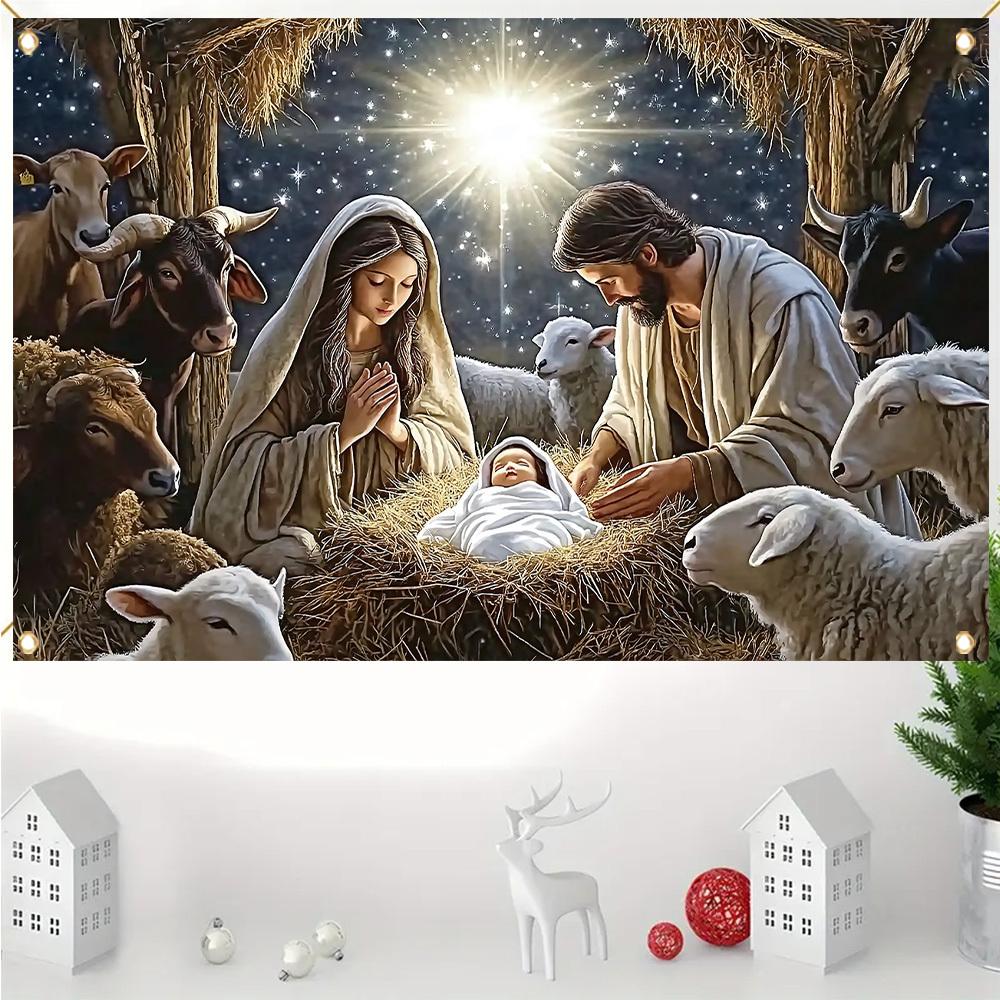Weihnachts Krippe Fotografie Hintergrund - Helles Polyesterfaser Party Banner, Außenfeier