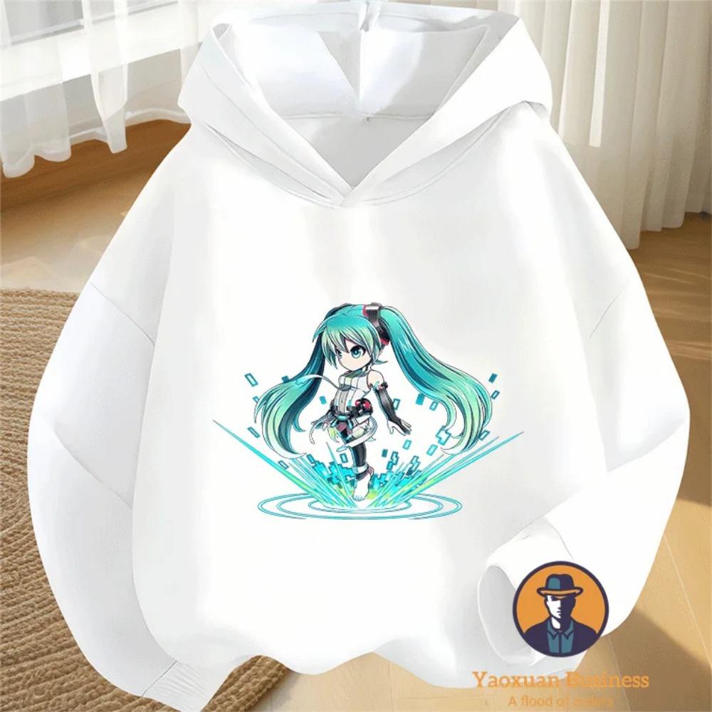 

Elegant Miku Boys and Girls Hooded Sweatshirts with Cute Cartoon Prints, Warm and Windproof, Elegant in Autumn and Winter 140