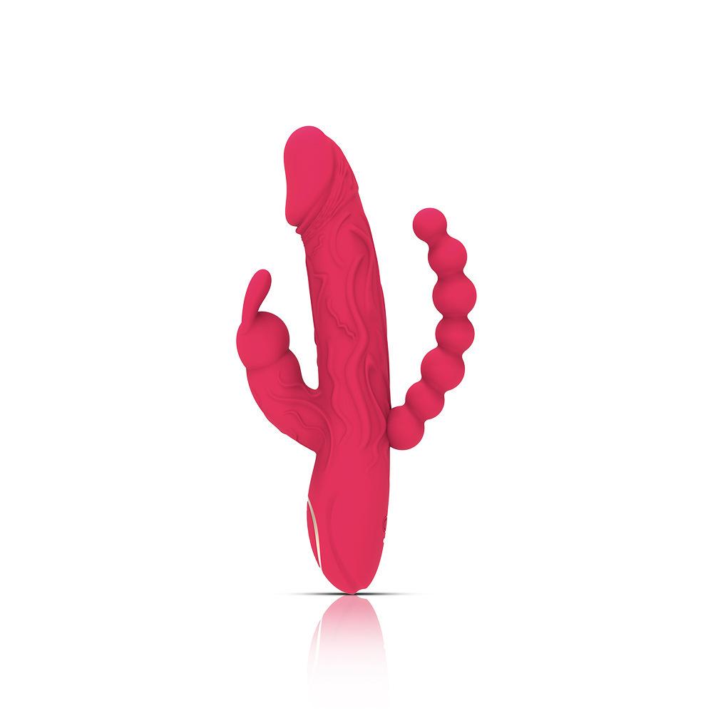 Triple-Motor Rabbit Vibrator with 10 Vibration Modes for G-Spot, Clitoral, and Nipple Stimulation with Anal Beads Massage