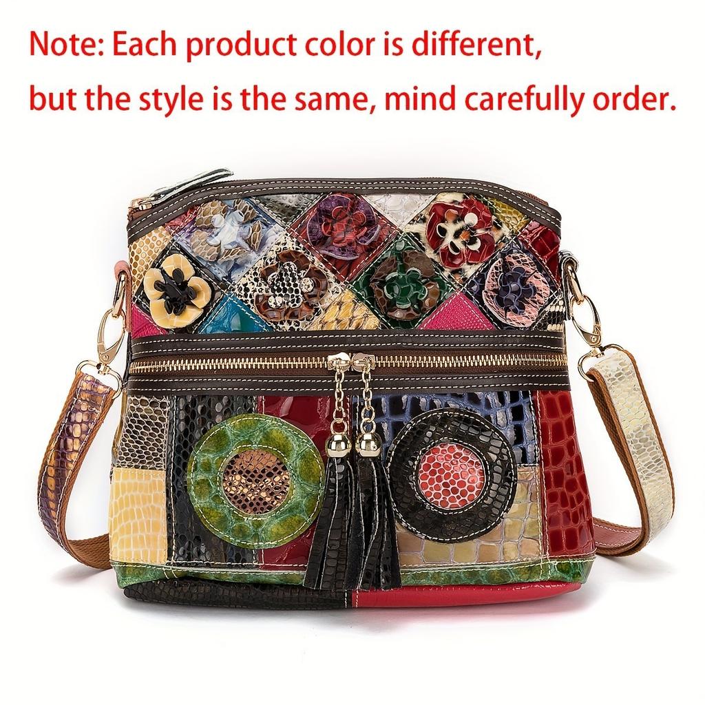 Leather Snake Color Handmade Casual Daily Personalized Tassel Flower Shoulder Crossbody Women'S Bag