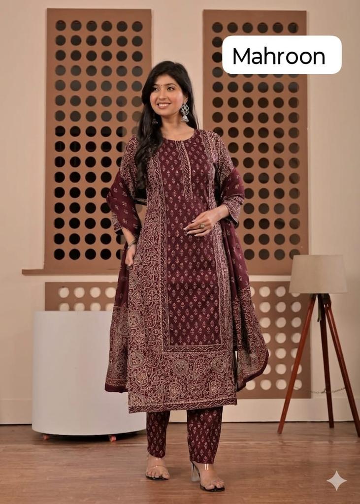 Heavy Cotton Women's Kurti Pant Dupatta Set Indian Designer Top Tunic Kurta Set