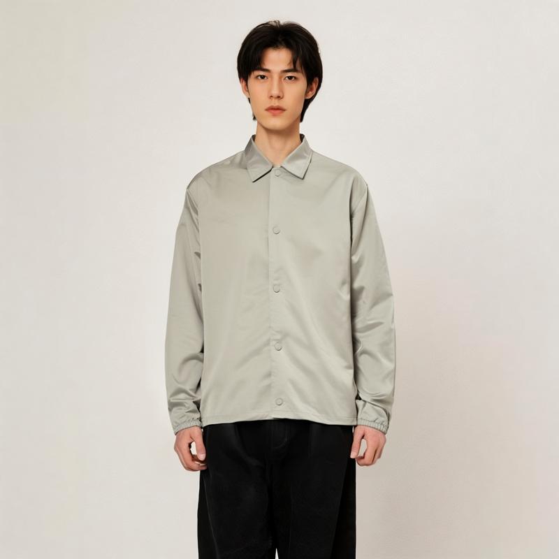 Fear of God Essentials Coaches Jacket With Stand-Up Collar and Windproof Buttons Men Outerwear Seafoam-Grey FOG-SS22-110