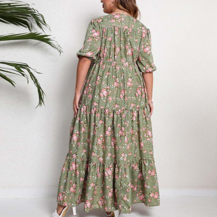 Damen Freizeitkleid Mode Bedruckt Übergröße Locker Kurzarm