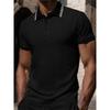 Men's Textured Short Sleeve Polo Shirt Contrast Greek Key Collar Casual Golf Shirt •