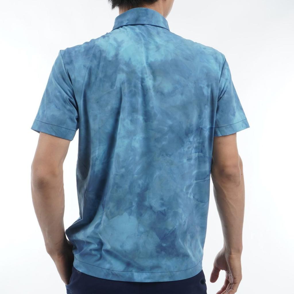 Golf PLAYGREEN Print Stretch Dry Shirt for Semi Blue Navy [Adidas Golf] Tie-dye Men, Burst/Collegiate