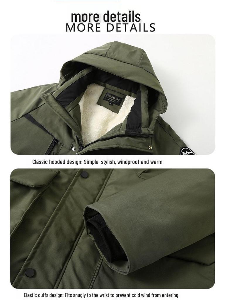 Men's Plus Size Hooded Winter Jacket - Thick, Plush, Water/Wind/Cold-Resistant, Mid-Length for Larger Sizes