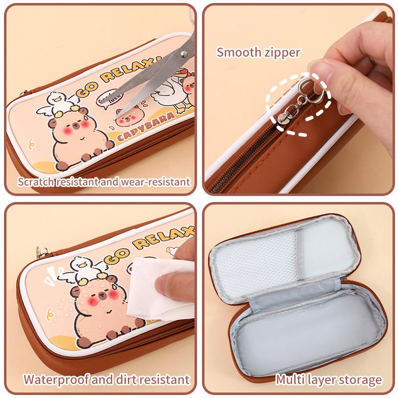 Portable Cartoon Capybara Pencil Case Large Capacity Multi-Functional Stationery Box Waterproof Storage Bag School Supplies