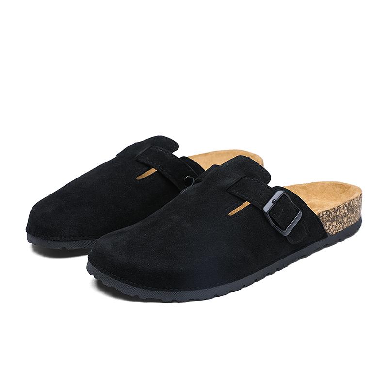 Fashion Plus Size 47 Men Half Shoes Casual Loafers Cork Clogs Slippers Fashion Suede Slip-on Flat Sandals soft-Soled Casual Sandals