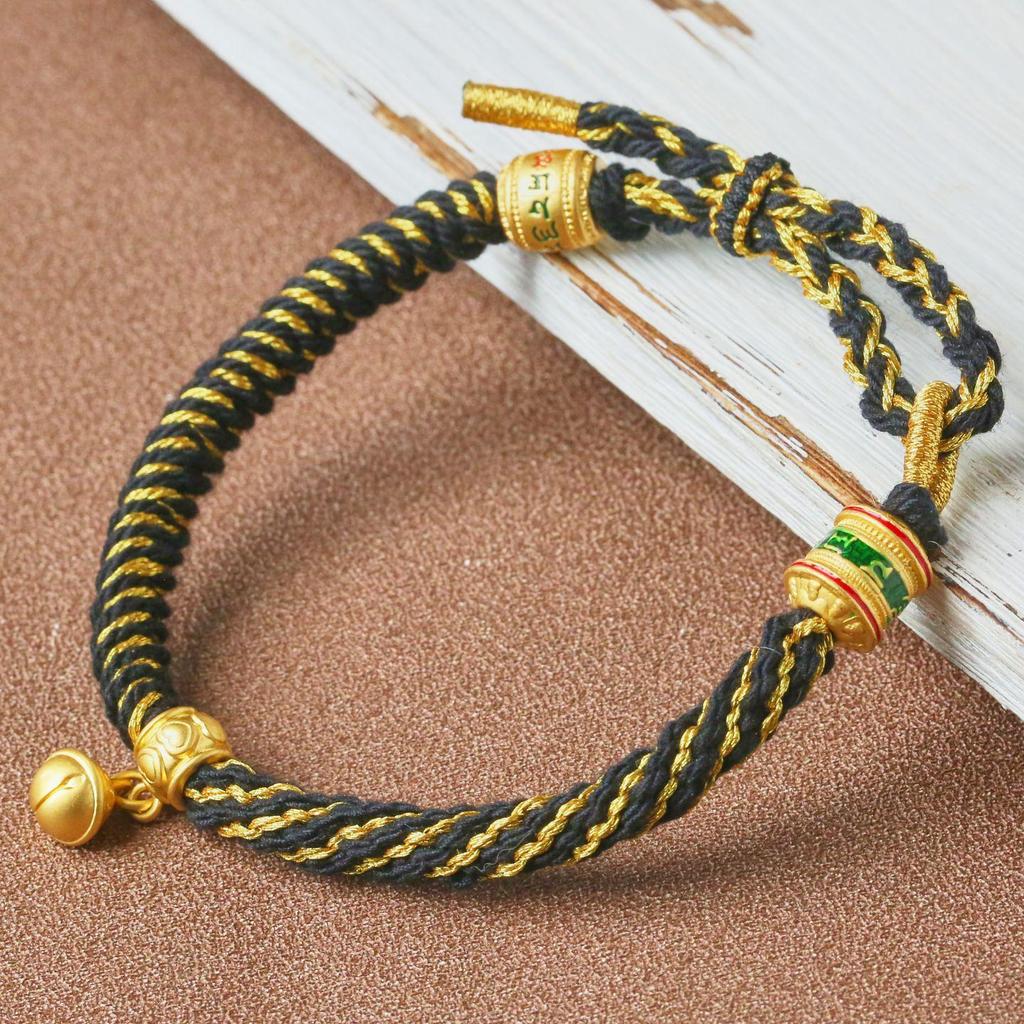 Tibetanskt sexstavigt mantra, femfärgat handvävt rött armband för kvinnor och män