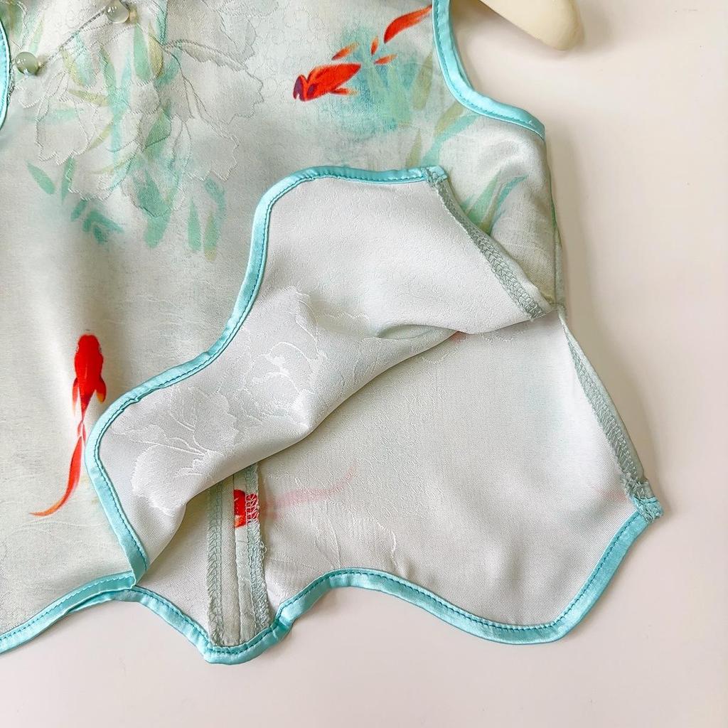 Girls' Summer Hanfu Two-Piece Set: Vest and Long Pants