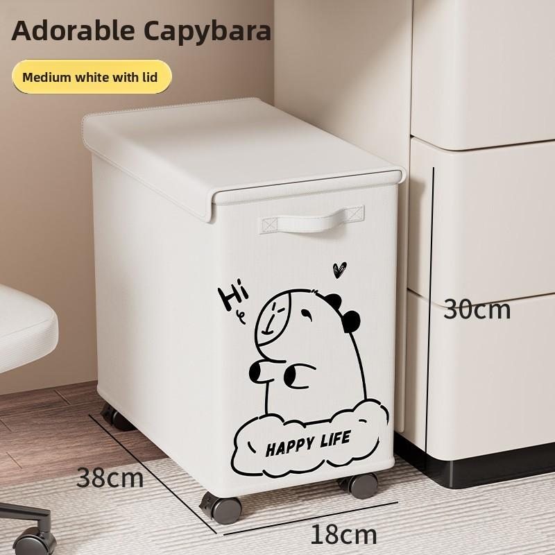 1pc Movable Storage Basket Oxford Cloth Laundry Basket With Pulleys Large Capacity Foldable Office Storage Rack Snacks Trolley