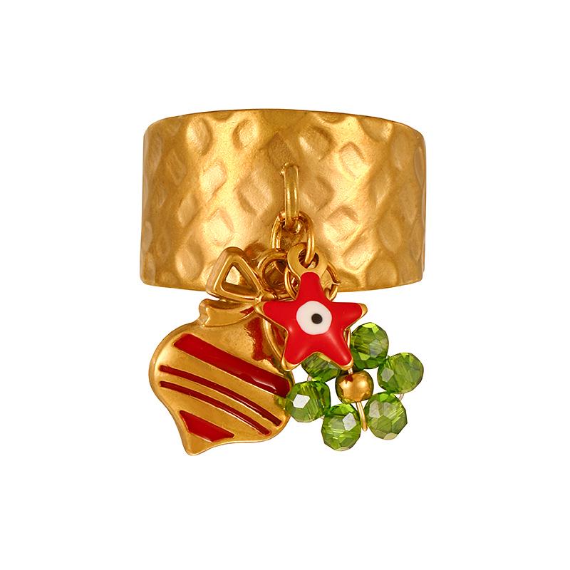 European & American Cartoon Christmas Snowflake Titanium Steel Drip Oil Flower Open Ring for Women