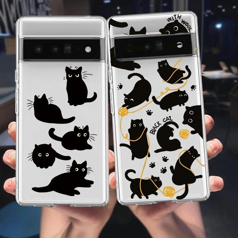 Cute Cartoon Black Cat Phone Case for Google Pixel 9 9 Pro XL 8A 7A 7 7Pro 6Pro 6 6A 8 8Pro Case Cover Shells