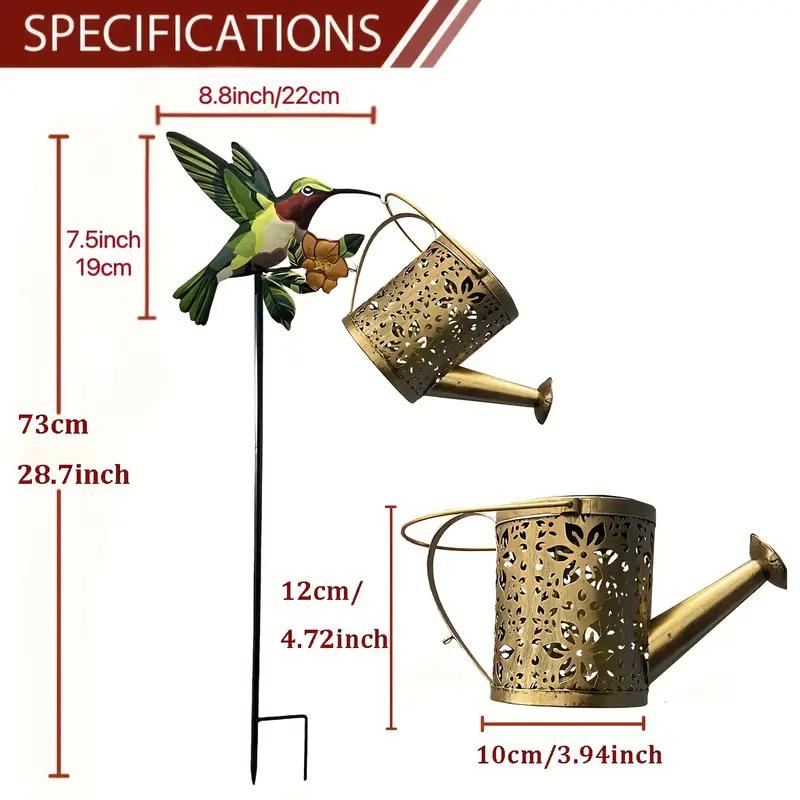 Solar Hummingbird Palace Lantern Vintage Metal Solar Watering Can Light Outdoor Hanging Kettle Lamp for Garden Path Patio Decor