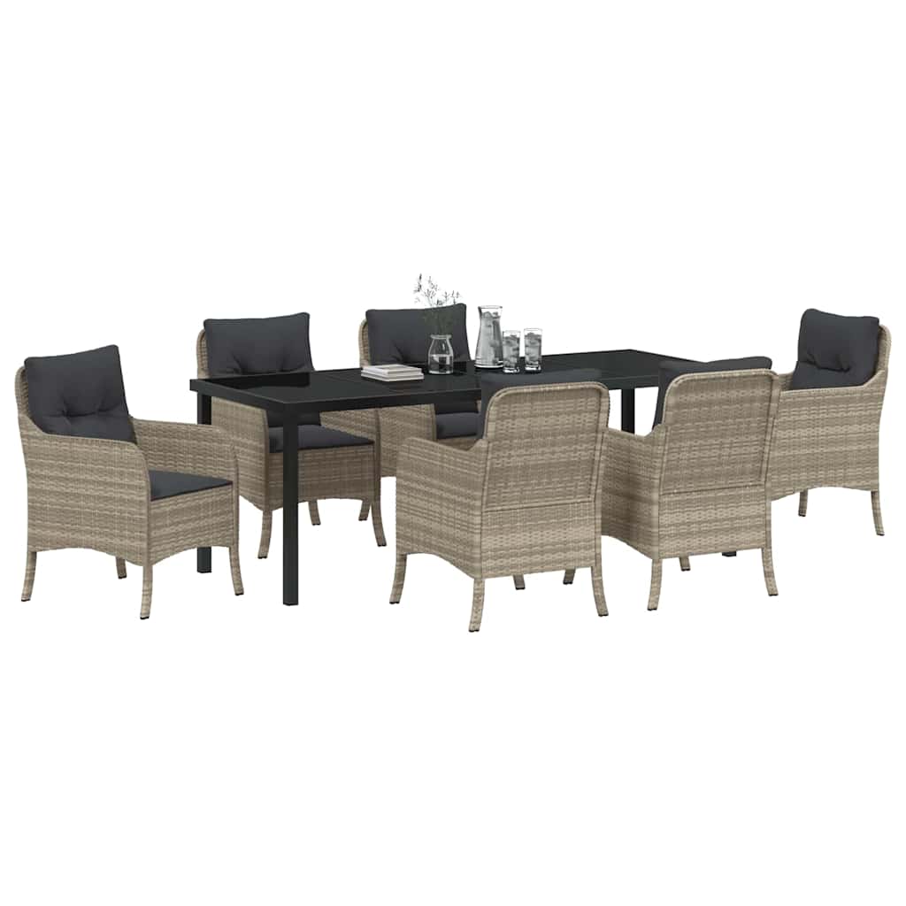 Garden Dining Set with Cushions 7 pcs Light Grey Poly Rattan