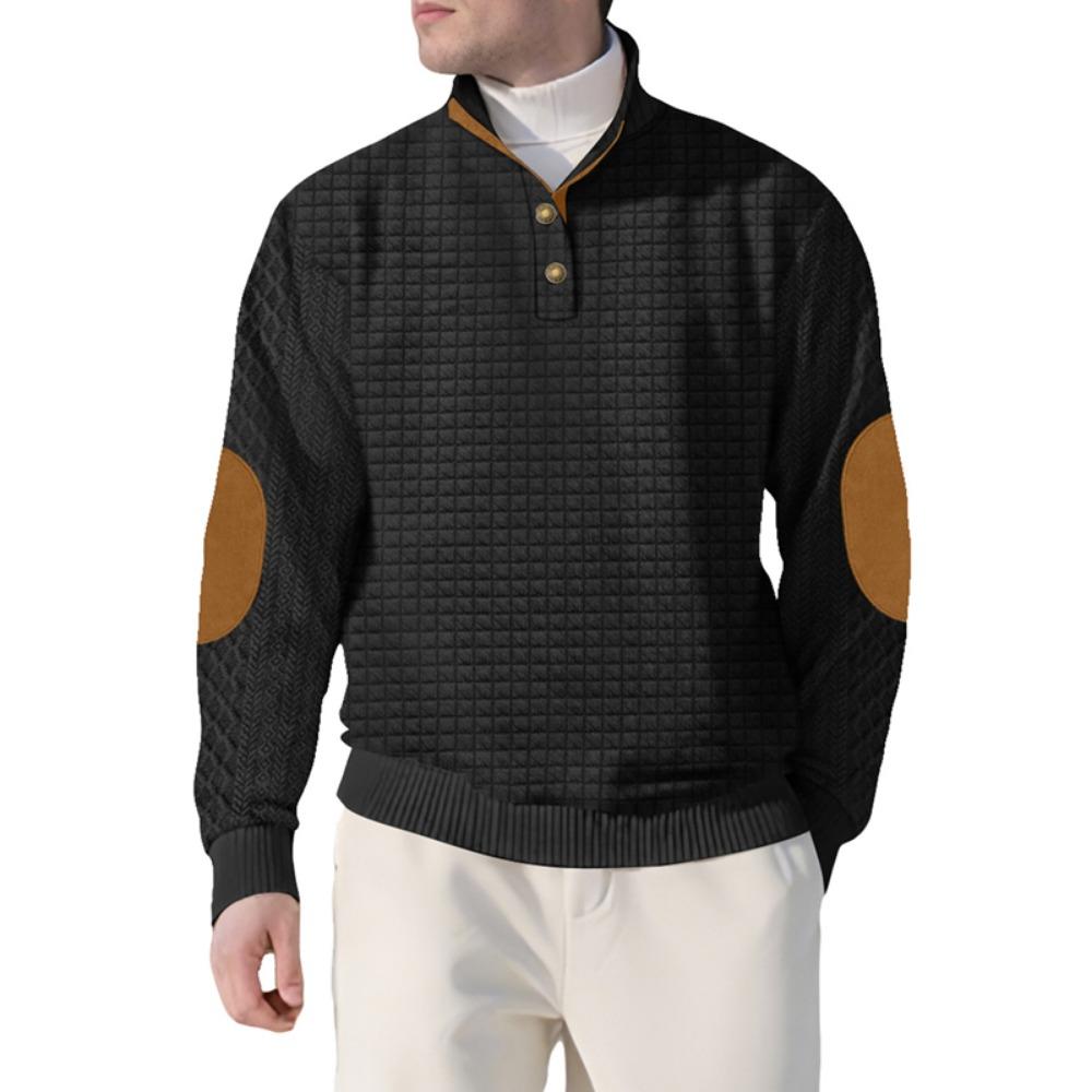 Autumn and Winter Men's New Square Grid Men's Stand Up Collar Single Breasted Casual Long Sleeved Sweatshirt