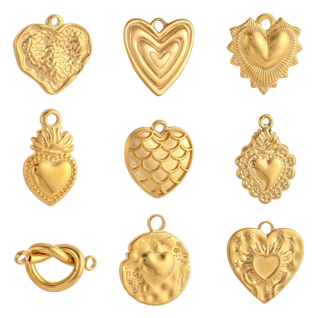 3Pcs Sweet Heart Charms Stainless Steel 3D Lucky Sacred Heart Pendants Handmade Jewelry Making Accessories DIY Necklace Earrings