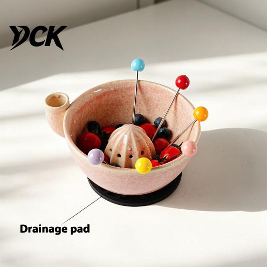 Keukengadget voor het Schoonmaken van Fruit Bessen Swirl Afgietbakje met Siliconen Pad, Keramisch Retro Oven Handmatige Citroenpers Tool Gebakken Zeef, Compact