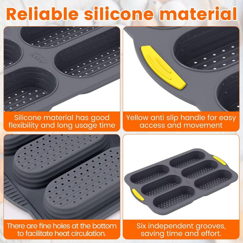 Food Grade Silicone Silicone Baking Mold 6 Cavity Bake Tray Hot Dog Bread Mold  Kitchen Accessories