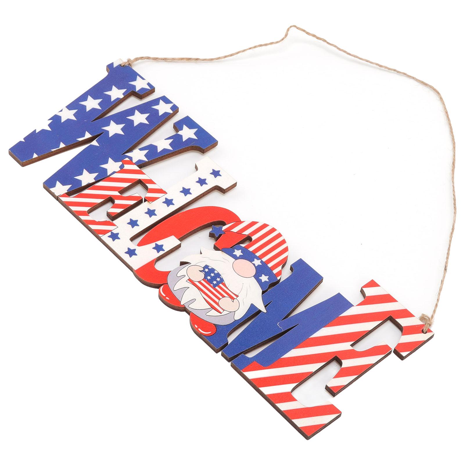 Independence Day Welcome Sign Wooden Alphabet Welcome Hanging Furnishing Decoration for Door Market