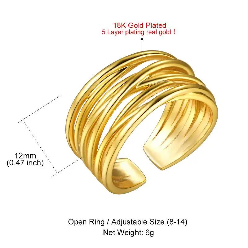 Multiple Styles 14K Gold Color Open Ring Cuffs for Women Arrow Heart Leaf Bamboo Layers Wrapped Resizable Ring Jewelry Gift