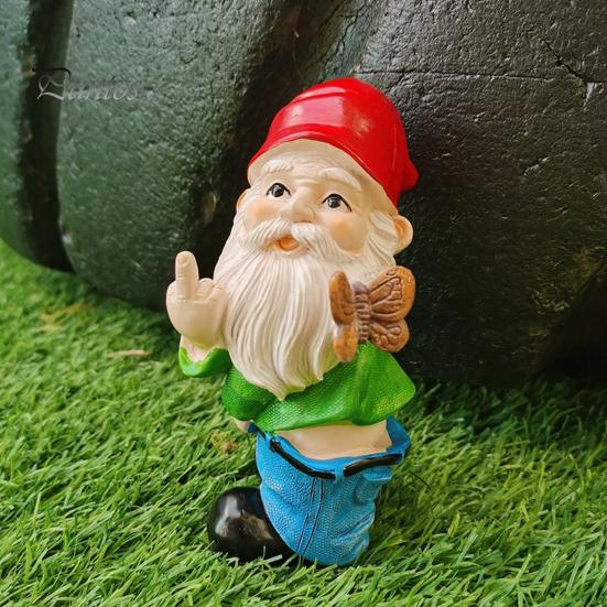 Einweihungsgeschenke für Gärtner Freche Mittelfinger-Gnom-Statue, Harz-Gartenzwerg-Ornament, Lustige Kreative Garten-Geste Zwerg-Dekoration