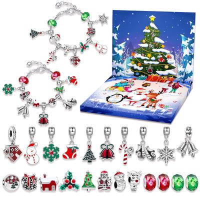2025 Weihnachts-Adventskalender Geschenkbox Kreativer DIY Schneemann Weihnachtsmann Armband Countdown-Kalenderbox für Mädchen Neujahrsgeschenk