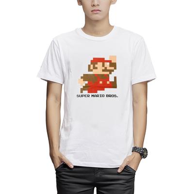 Fine Plus Short Sleeve Super Mario Mario Pixel Jump Retro Character Bros. T-Shirt