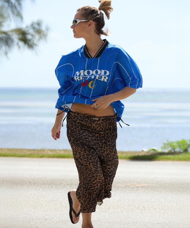 MOODBETTER Long Satin Skirt Leopard