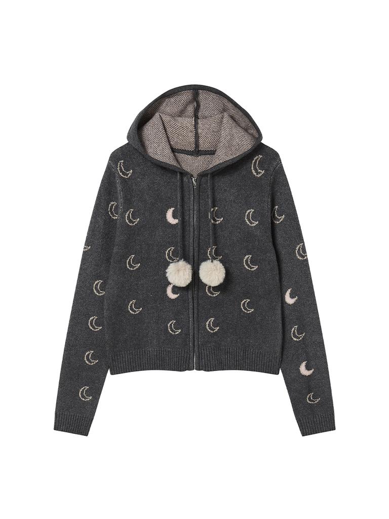 NYXX Moon Knitted Zip-Up Hoodie Charcoal