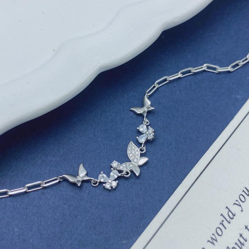 S925 Sterling Silver Butterfly Bracelet for Women - Elegant Inlaid Design, Perfect Birthday Gift for Girlfriend