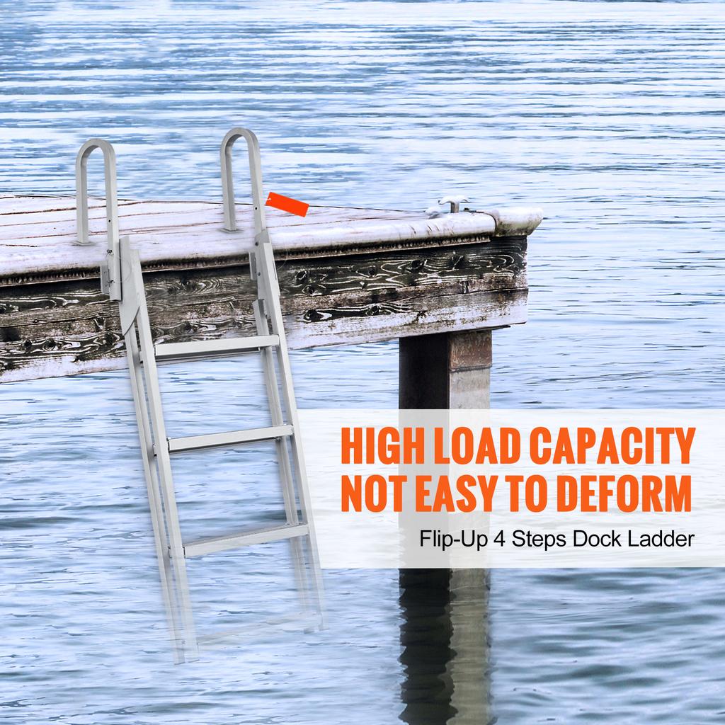 SucceBuy 350lbs Dock Ladder Flip Up 4 Steps Pontoon Boat Ladder with Nonslip Mat Swimm Ladder for Ship/Lake/Pool/Marine Boarding