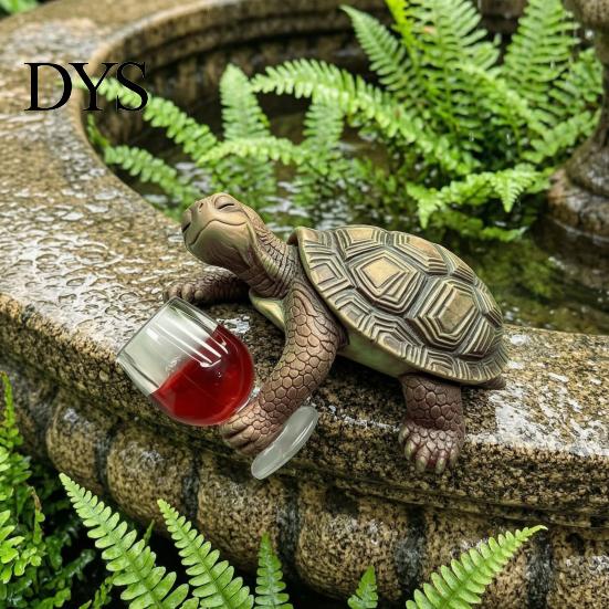 Whimsical Balcony Decorations Wine Drinking Turtle Figurine, Planter Hanger Statue, Plant Waterproof Outdoor Ornaments Pot Resin Ornament for