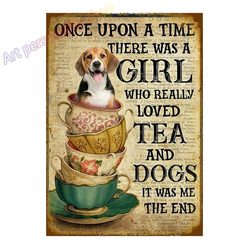 Mfoever Tin Sign Vintage Beagle Dog Coffee Tea Metal Tin Sign Set Retro Funny Pet Wall Art Decor for Home Kitchen Bar Rustic Iron Painting Plaque