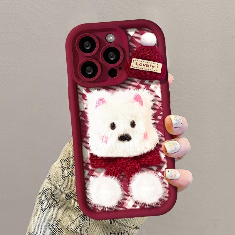 Plush puppy lanyard for apple 17 autumn and winter mobile phone case iphone15promax silicone 16 new women's 14