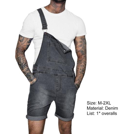 Denim Overall Shorts Solid Color Shoulder Straps Summer Hip Hop Adjustable Short Jean