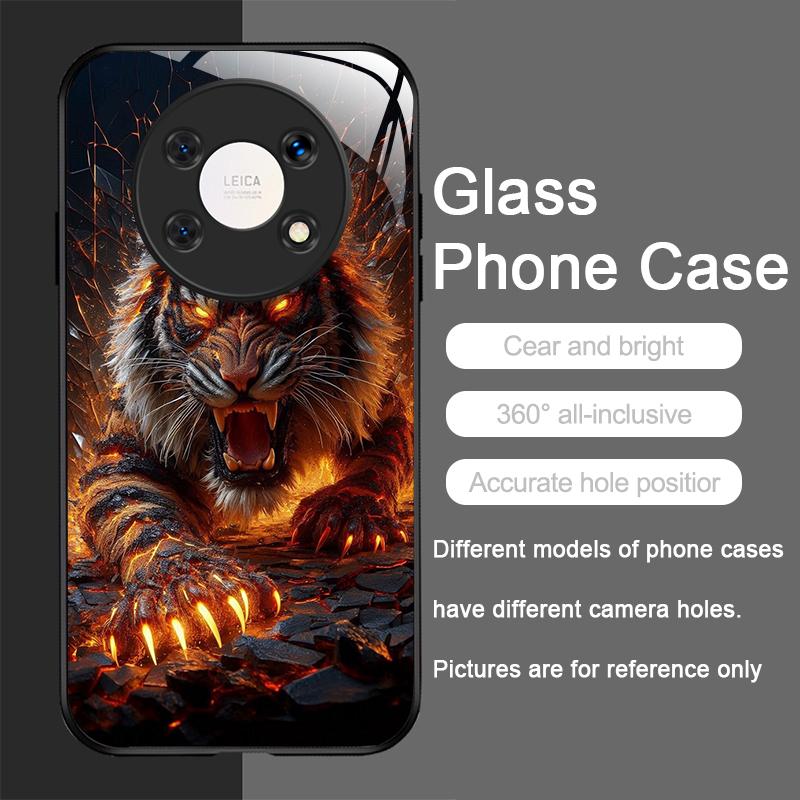 Golden Black Tiger Stripe Flame Print Tempered Glass Phone Case for Xiaomi Redmi Note 15 14 ProPlus 13 11T 10 Lite 15C 14C Cover