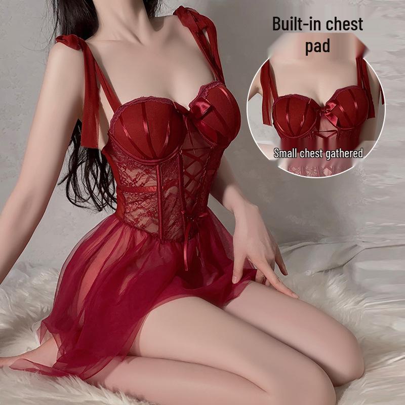 Gorgeous Slimming Mesh See-Through Padded Underwire Camisole Nightgown Set for Women