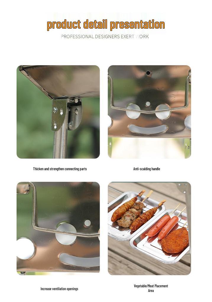 Large Outdoor Stainless Steel BBQ Charcoal Grill with Folding Rack