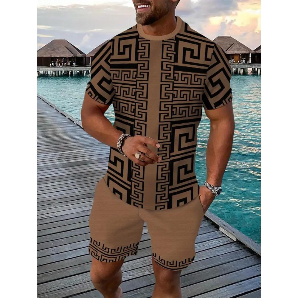 2025 Vintage Men's T-shirts Shorts Set 3D African Ethnic Style Print Casual Hawaiian Tees Suit Summer Men Women Tracksuit Outfit